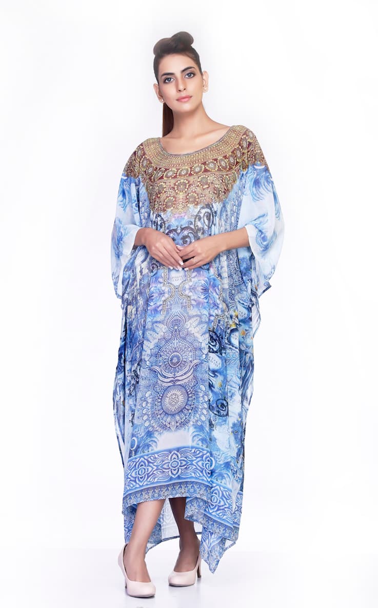 GRAY COLOR ROUND NECK LONG CAFTAN