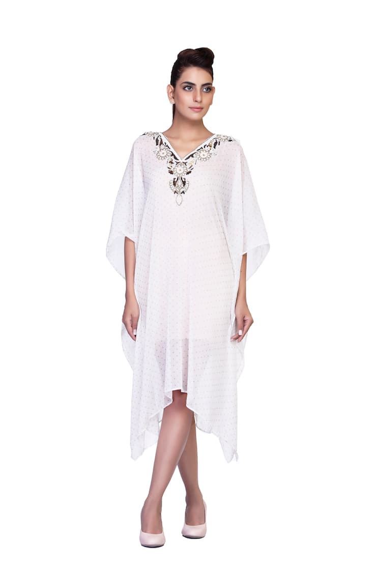 DOTED PRINT CHIFFON CAFTAN