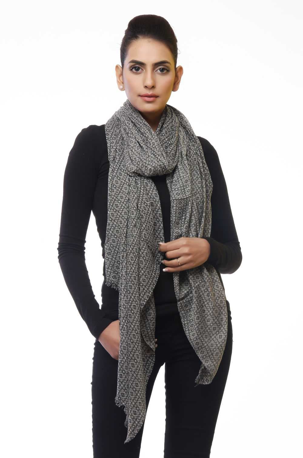 GREY CHECK PRINT VISCOSE SCARF