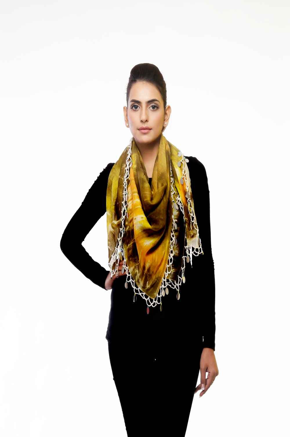 TIE DIE DYED COTTON SHORT SCARF