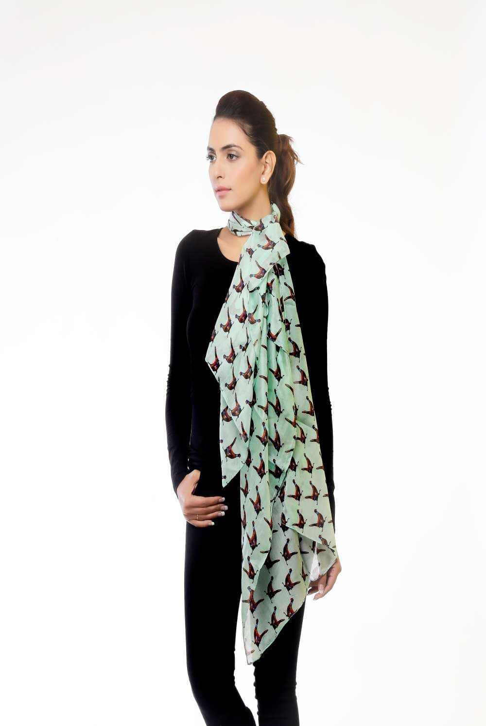 BIRDS PRINT SILK SCARF