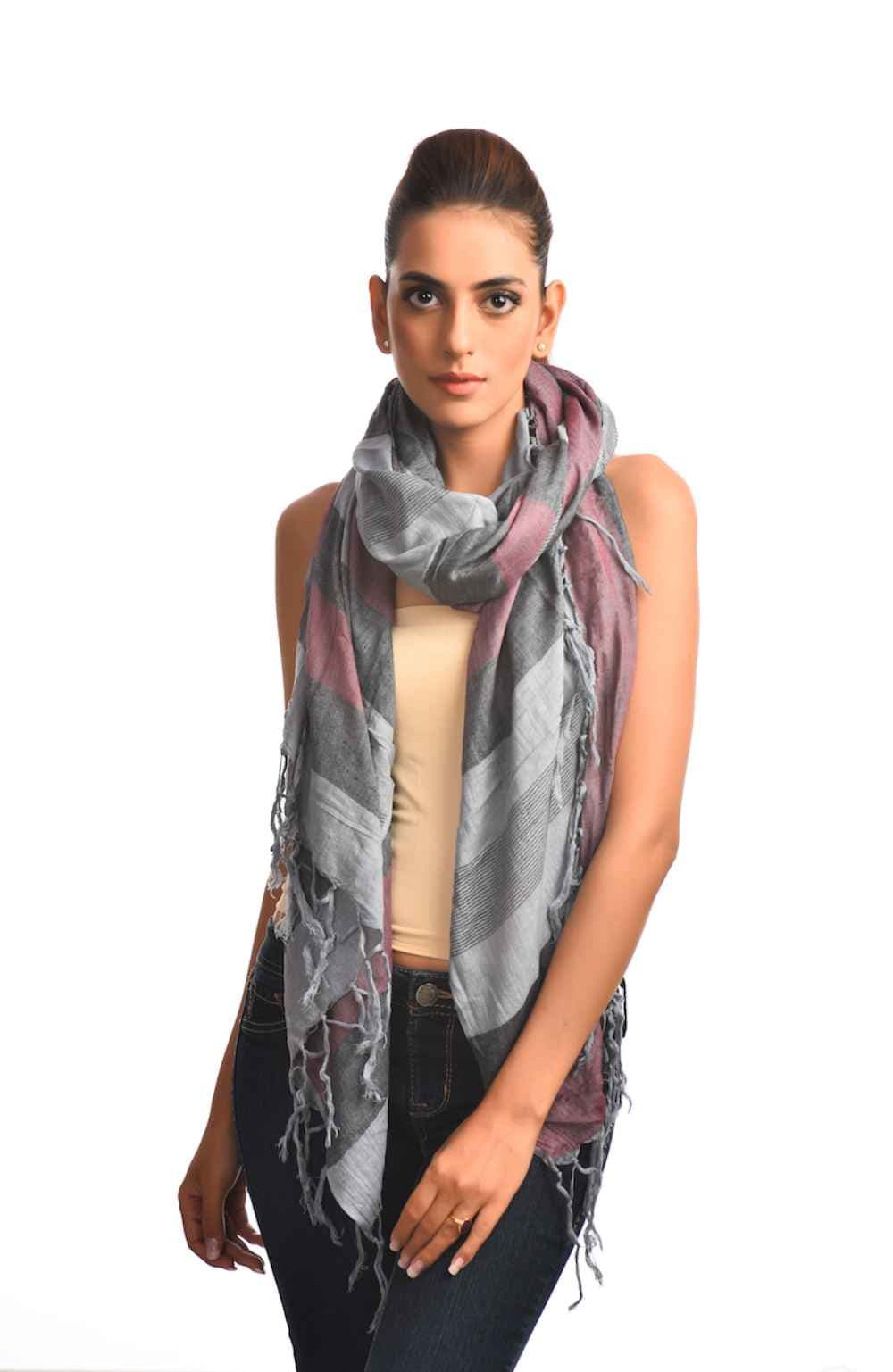 HAND WOVEN STRIPE VISCOSE SCARF
