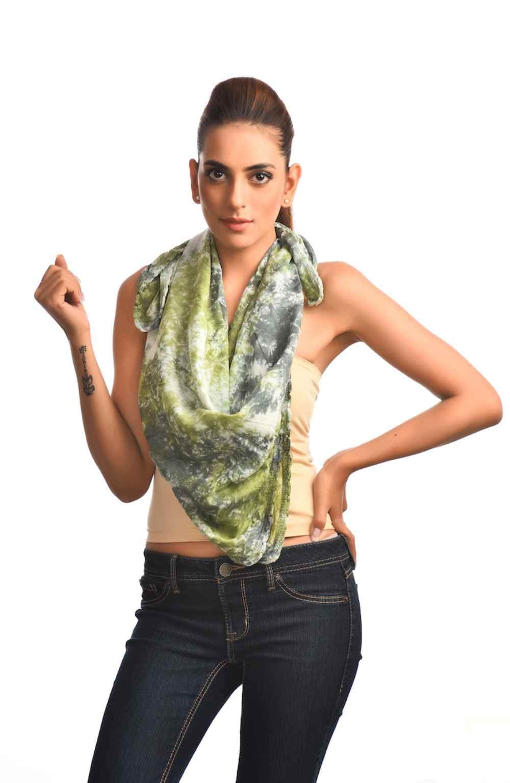 GREEN TIE DYE COTTON SQUARE SCARF