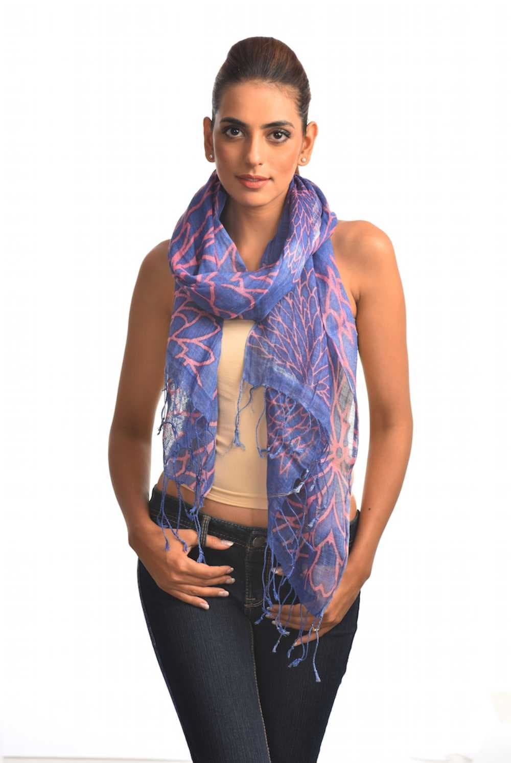 FLORAL PRINT WITH NOTING LACE LINEN SCARF