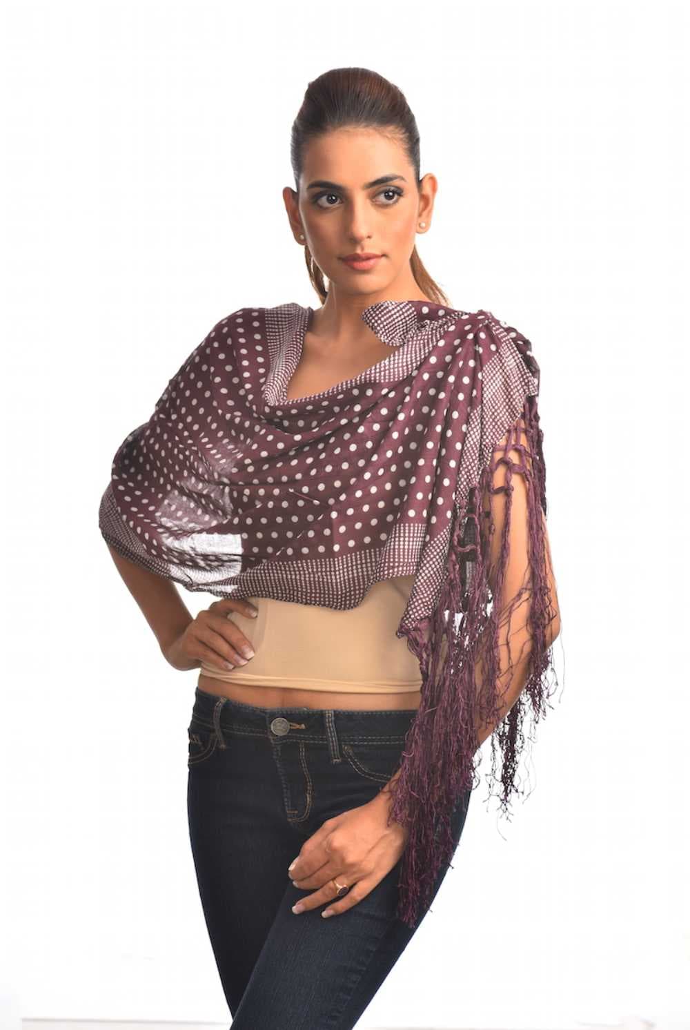 DOT PRINTED WITH LONG LACE COTTON SCARF.