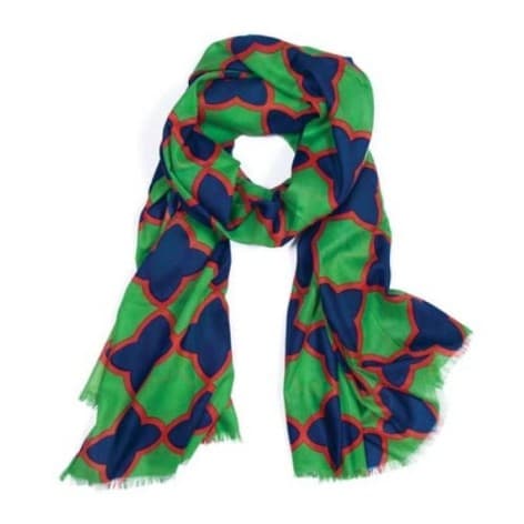 GREEN WITH BLUE COLOR PRINTED VISCOSE SCARF.