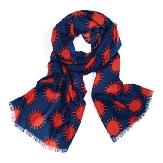 BLUE WITH ORANGE COLOR PRINTED VISCOSE SCARF.