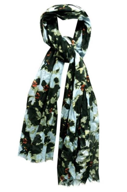 GREEN BASE WITH MULTI COLOR PRINTED VISCOSE SCARF
