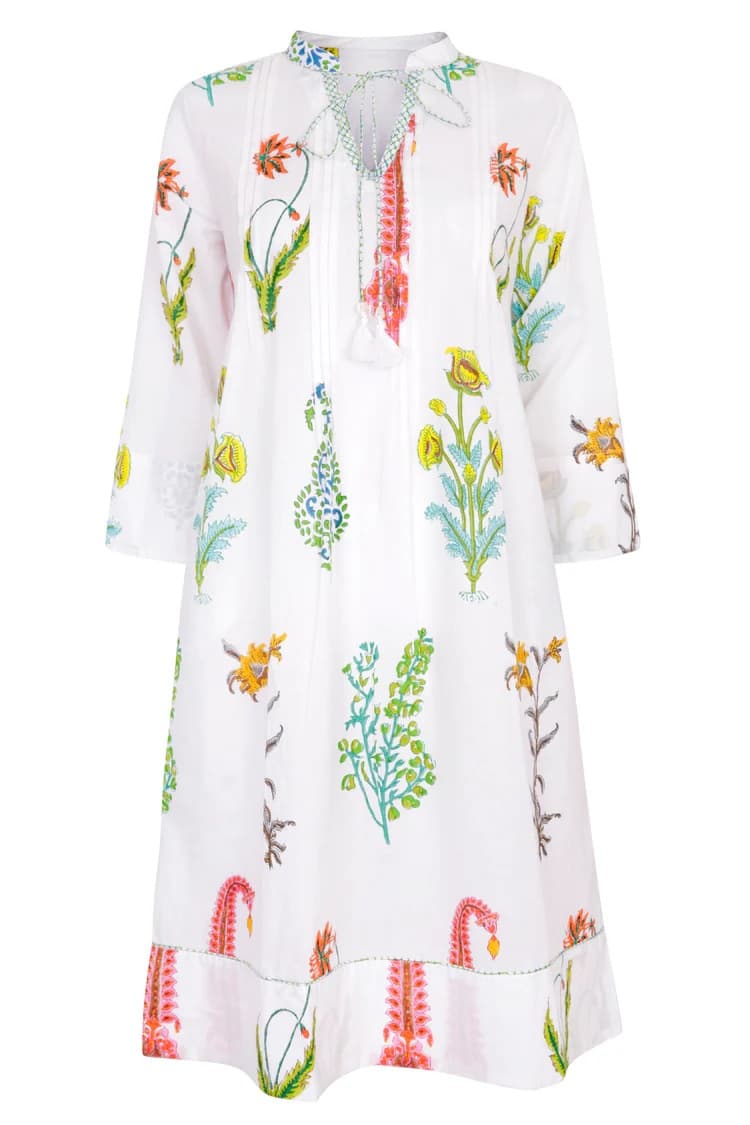BOTANICAL TASSLE KURTA COTTON PERSIAN BLUE