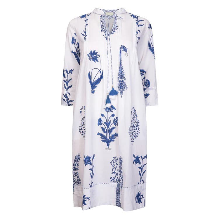 BOTANICAL TASSLE KURTA COTTON PERSIAN BLUE
