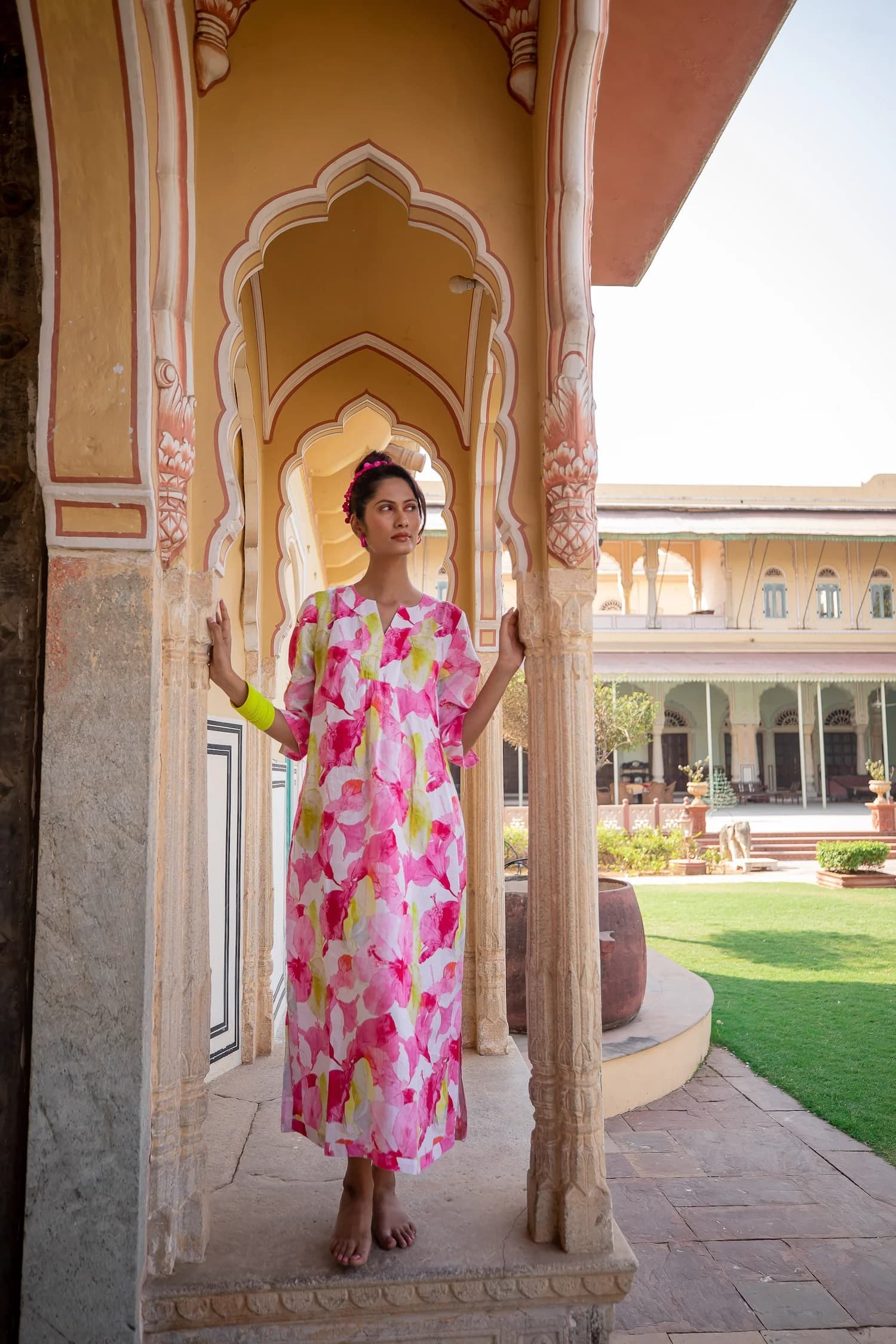 HIBISCUS HILL PRINT MAXI DRESS LINEN WHITE