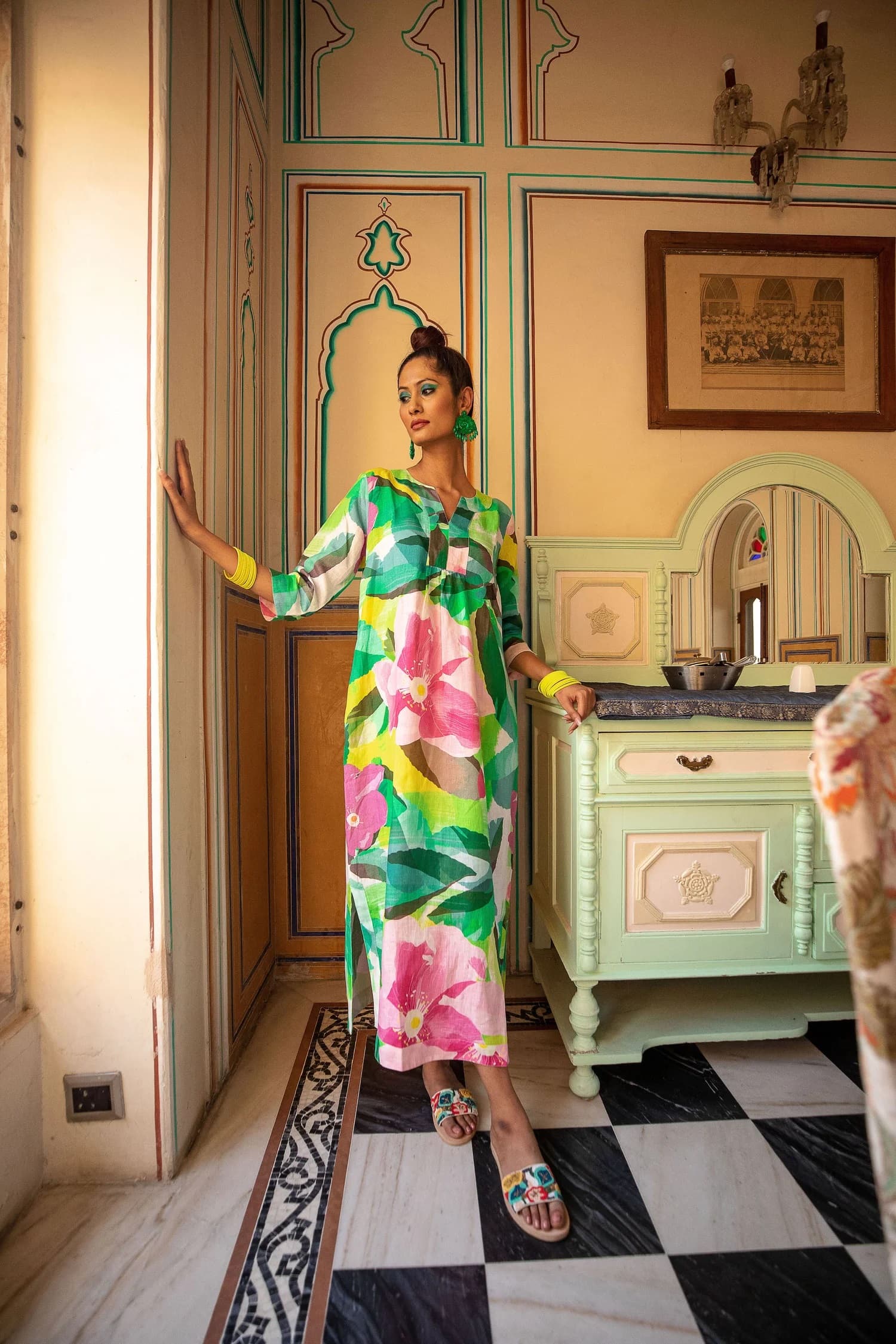 PAPER ROSE PRINT LINEN MAXI DRESS MULTI