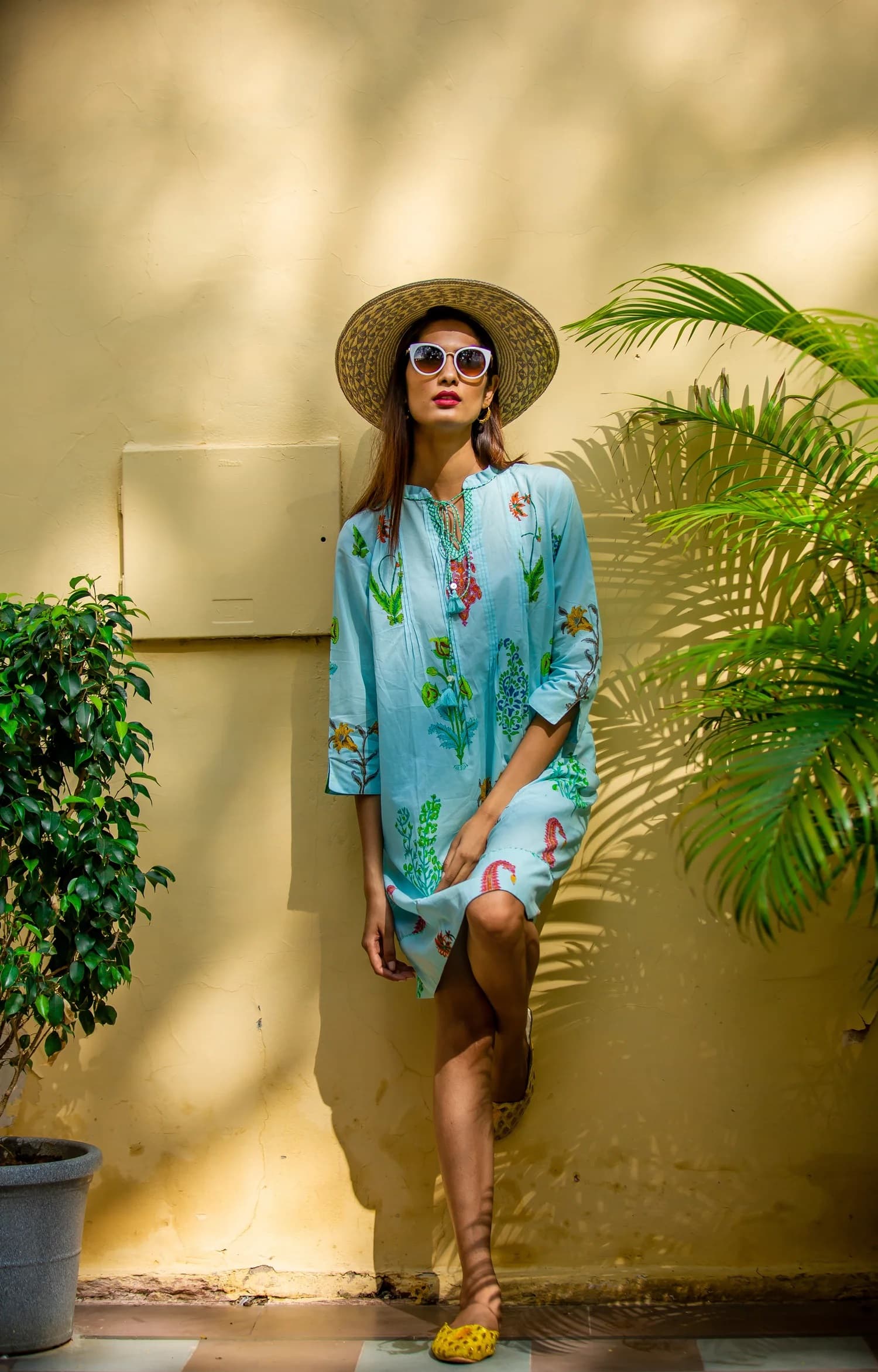 BOTANICAL TASSLE KURTA COTTON PERSIAN BLUE