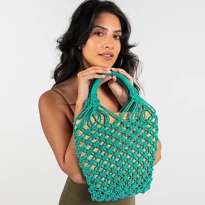 JASMINE COTTON CROCHET AND JUTE BUCKET BAG MINT