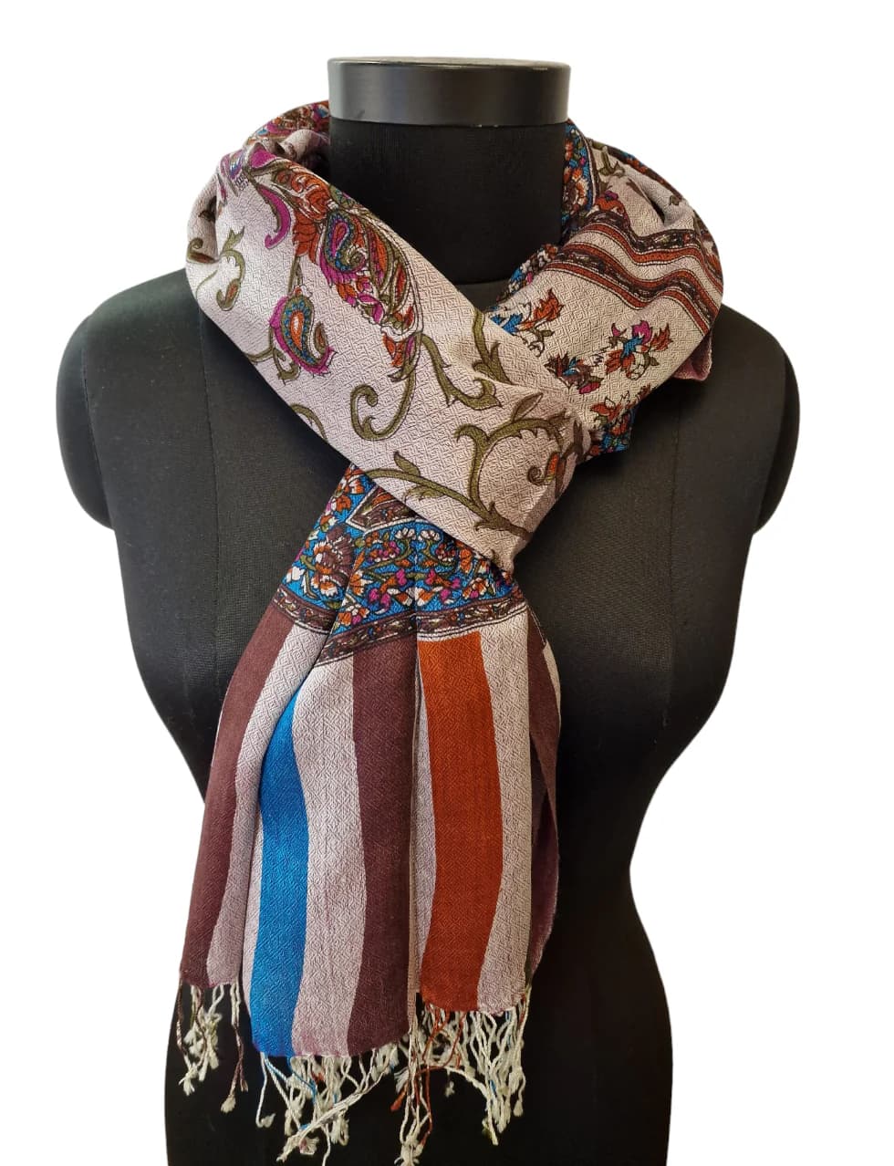 DOUBLE SIDED CASHMERE/SILK SCARF WITH SCREEN PRINTED PATTERN