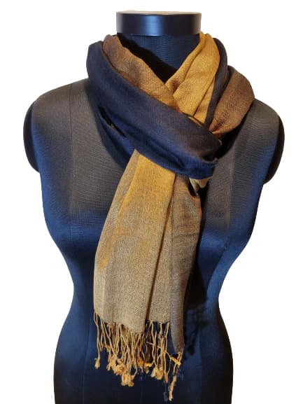 YELLOW AND BLACK SCARF IN CASHMERE AND SILK