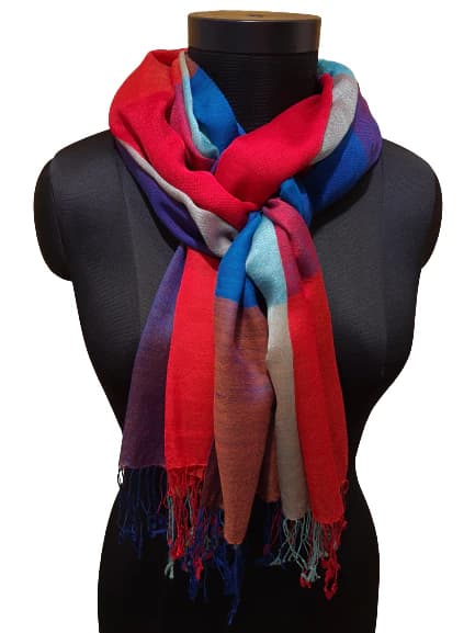 CASHMERE AND SILK SCARF WITH LARGE MULTICOLOR CHECKS