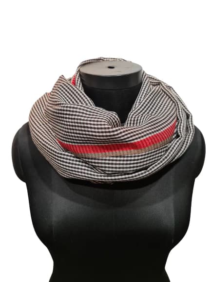 STRIPED BEIGE AND MAROON SCARF IN CASHMERE AND SILK