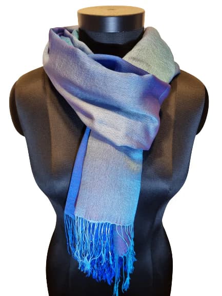 BLUE CASHMERE/MULBERRY SILK SCARF WITH A PINK TOUCH