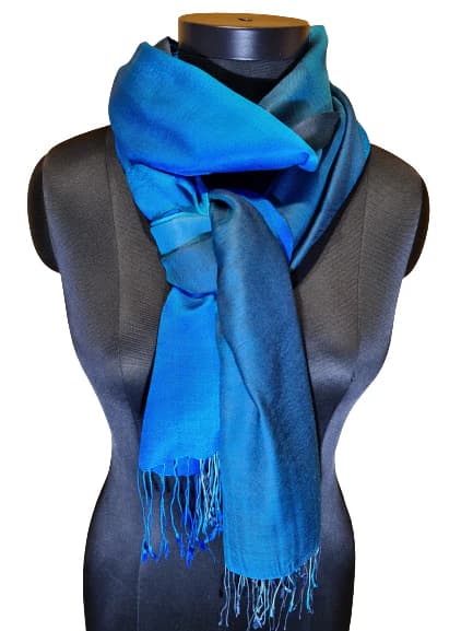 BEAUTIFUL CASHMERE/SILK SCARF IN PETROL/ TURQUOISE AND BLUE