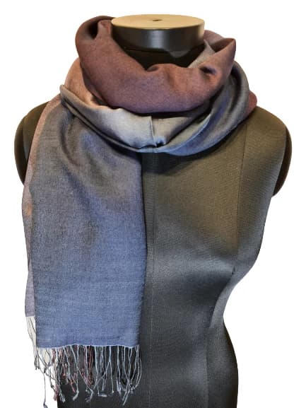 CASHMERE AND MULBERRY SILK SCARF IN BROWN, GRAY AND PETROL COLORS
