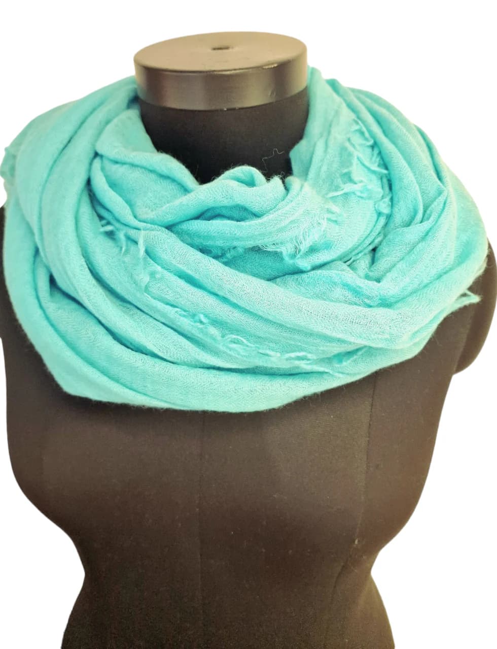 LARGE LIGHT TURQUOISE GREEN WOOL SCARVES WITH ROUGH FRINGES