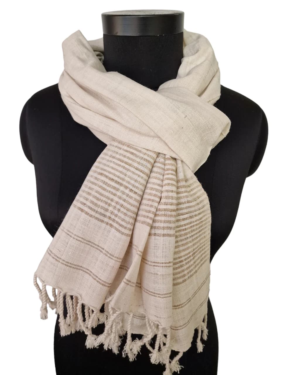 THICK SILK SCARF IN SAND- COLOURED AND OFF- WHITE SILK SCARF