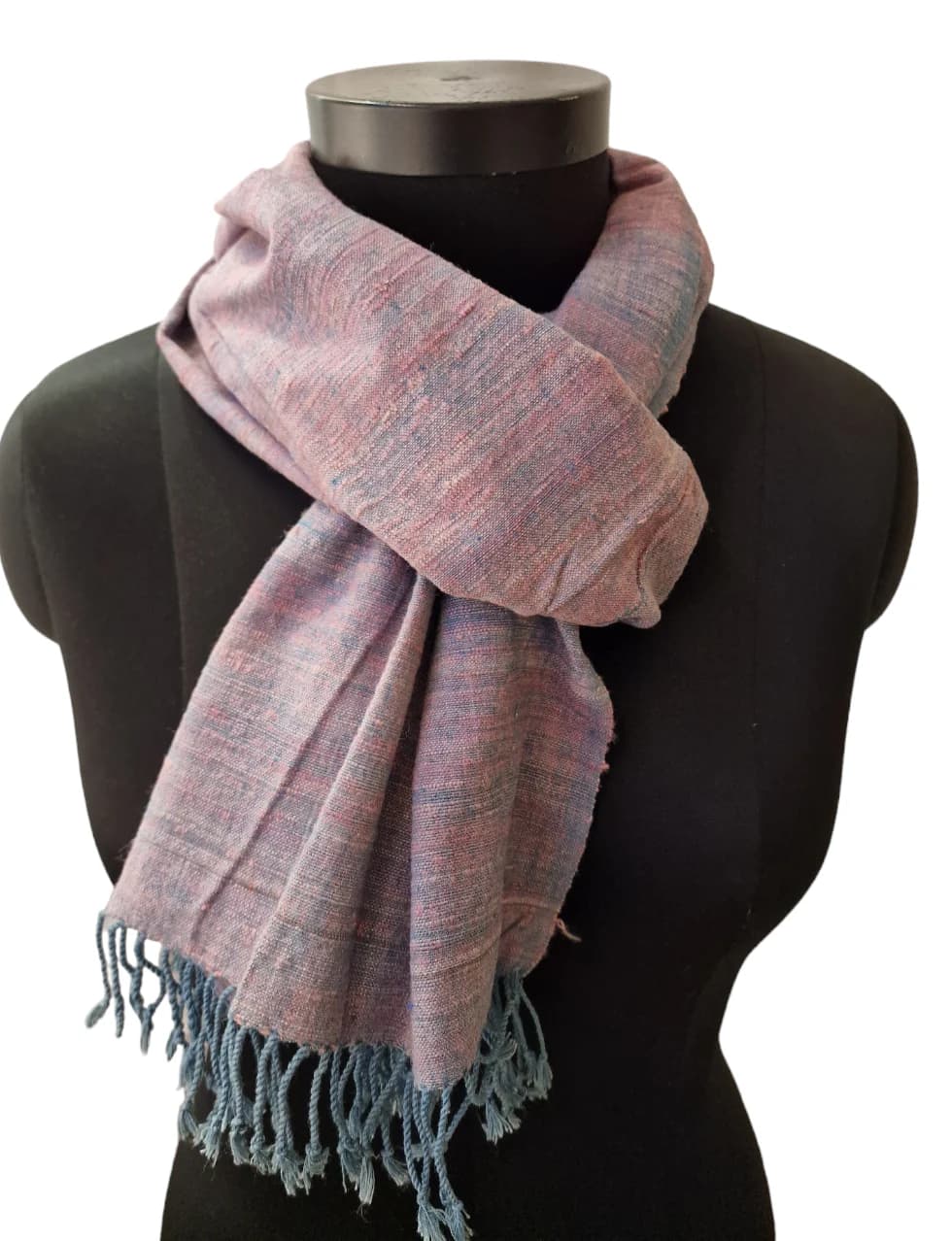 PINK AND GREY- BLUE HAND- DYED SILK SCARF