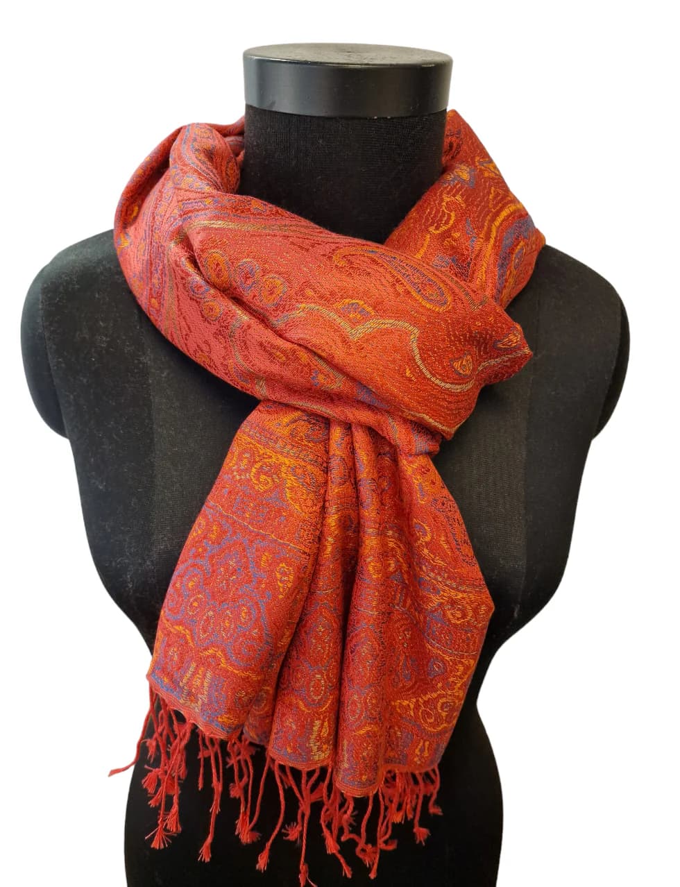 JACQUARD WOVEN CERISE COLORED SILK SCARF
