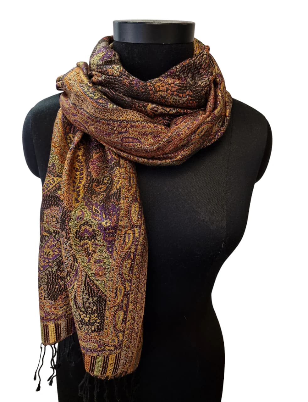 GOLDEN AND BLACK JACQUARD WOVEN SILK SCARF
