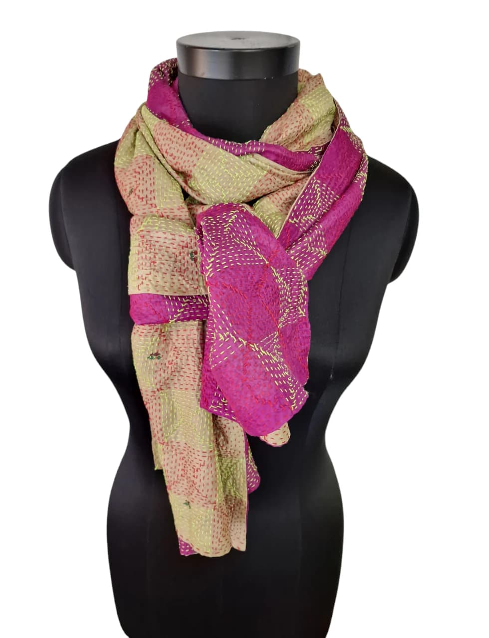 DOUBLE SIDED FUCHSIA AND WARM BEIGE SILK SCARF