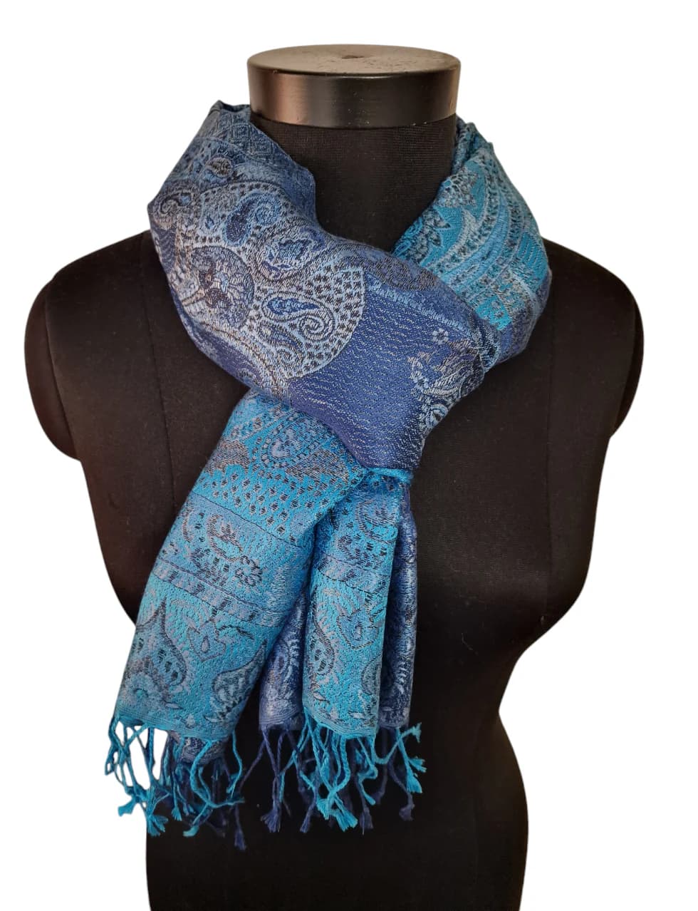 PAISLEY EMBOSSED BLUE SILK SCARF