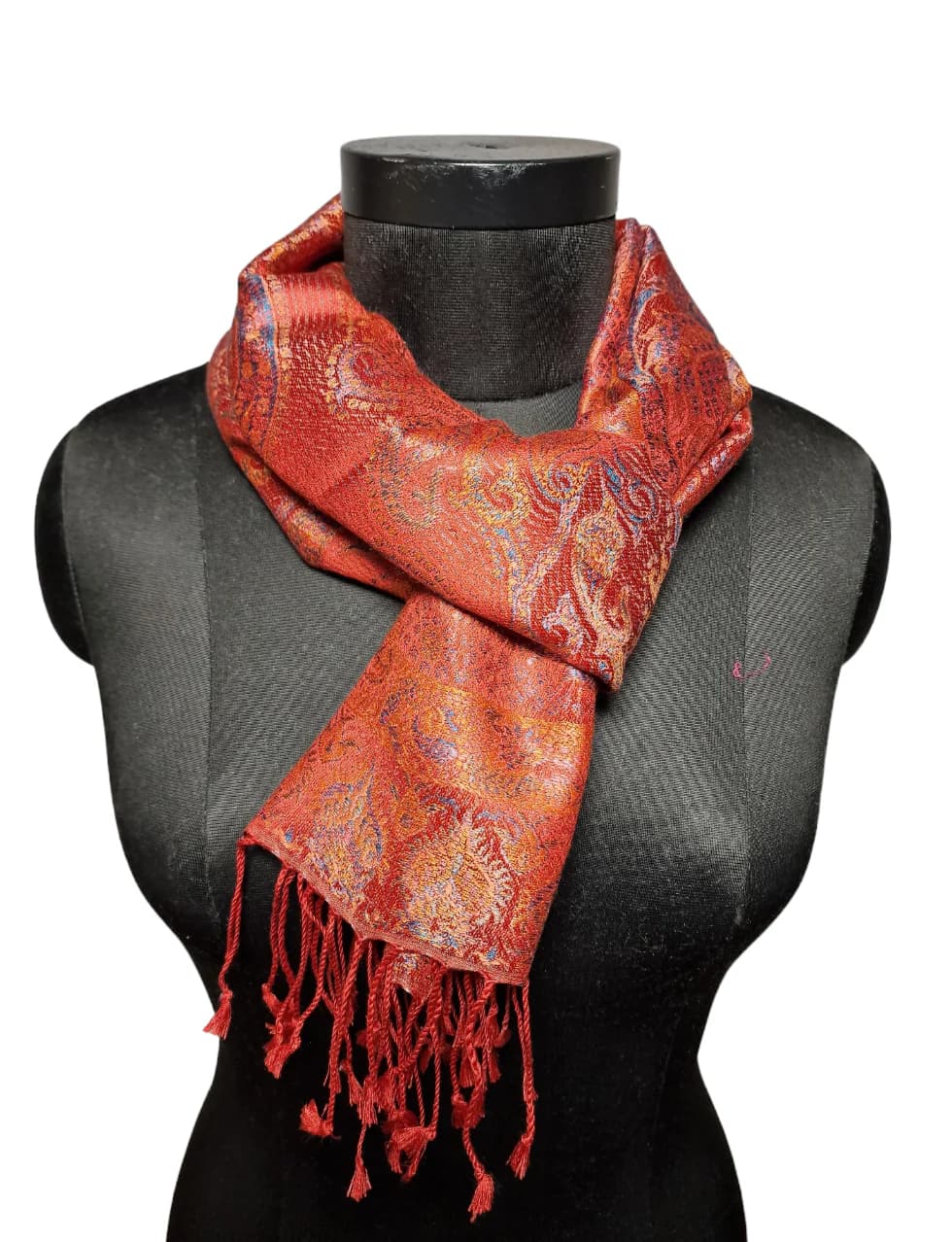 GOLDEN, BLACK AND PINK NARROW SILK SCARF