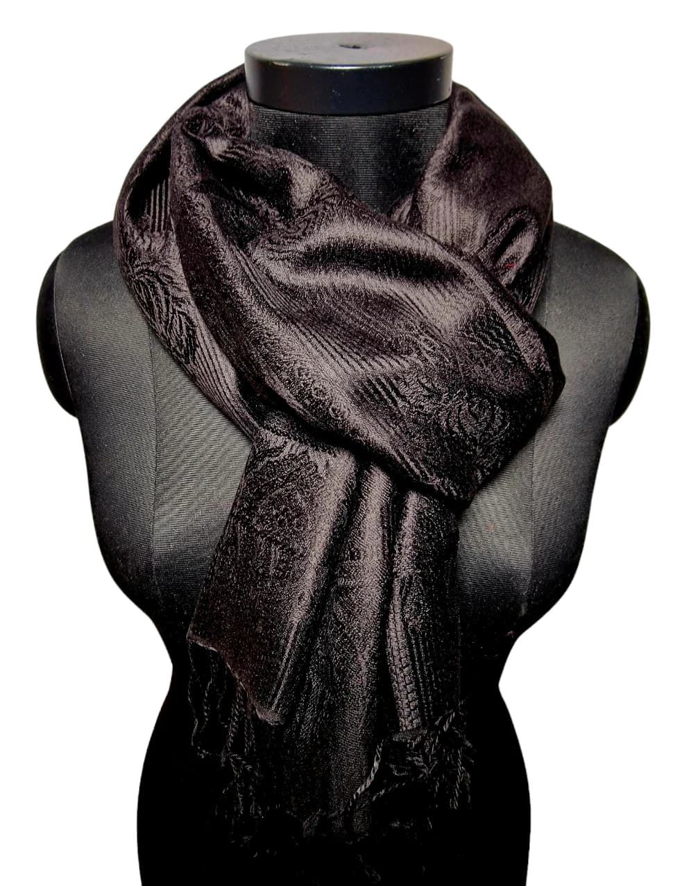 ELEGANT JACQUARD WOVEN BLACK SHAWL