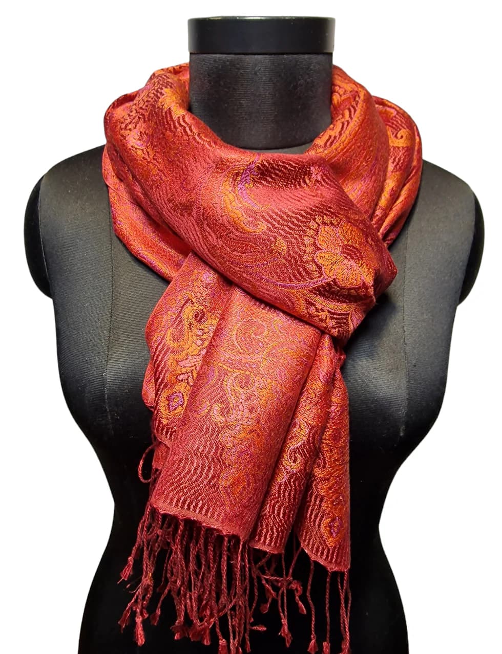 PAISLEY PATTERNED RED SILK SCARF