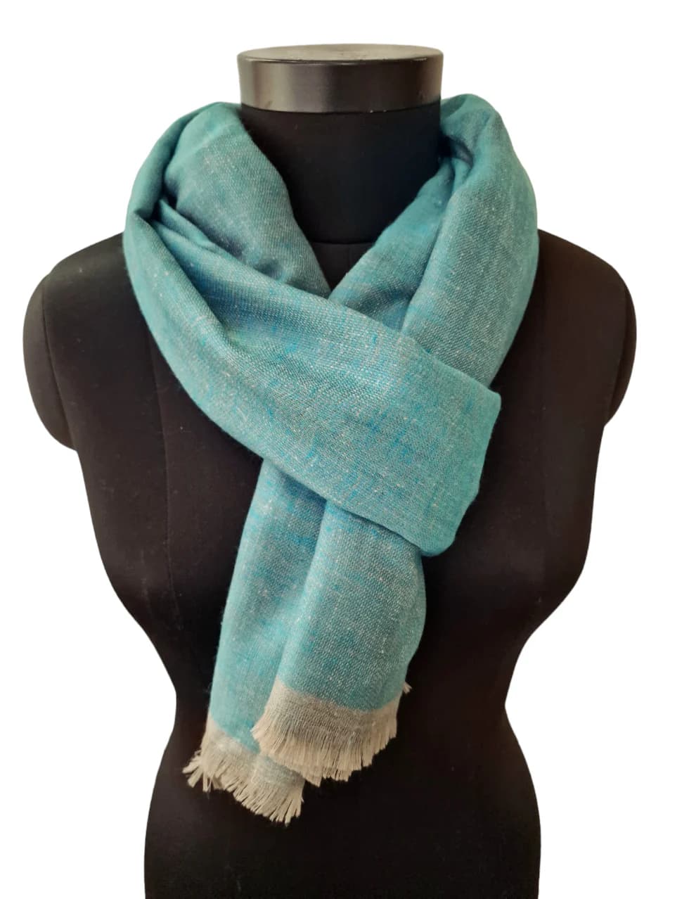 TWO-SIDED TURQUOISE AND SILVER GRAY PASHMINA SHAWL