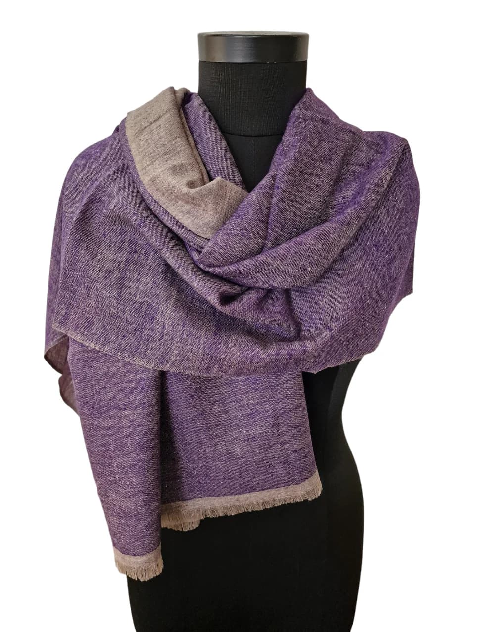 VIOLET AND SILVER GRAY TWO-SIDED PASHMINA SHAWL