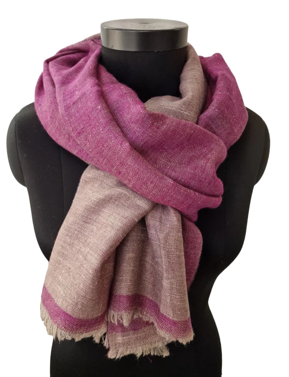 RASPBERRY AND SILVER GRAY TWO-SIDED PASHMINA SHAWL