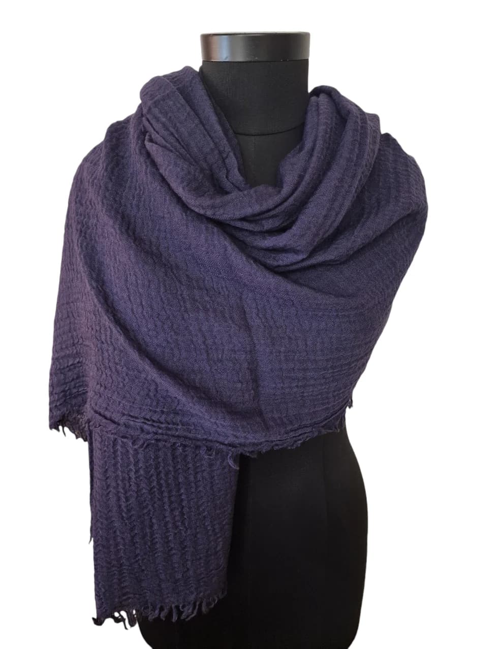 LARGE MEDIEVAL BLUE WOOL SCARF WITH ECSTATIC FRINGES