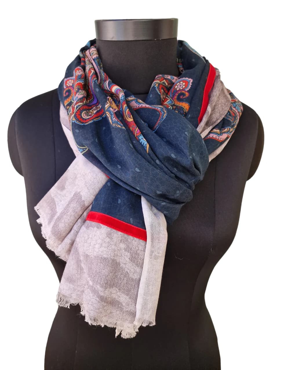 LARGE SUMMER SHAWL IN SILK AND COTTON WITH A CLASSIC CASHMERE PATTERN