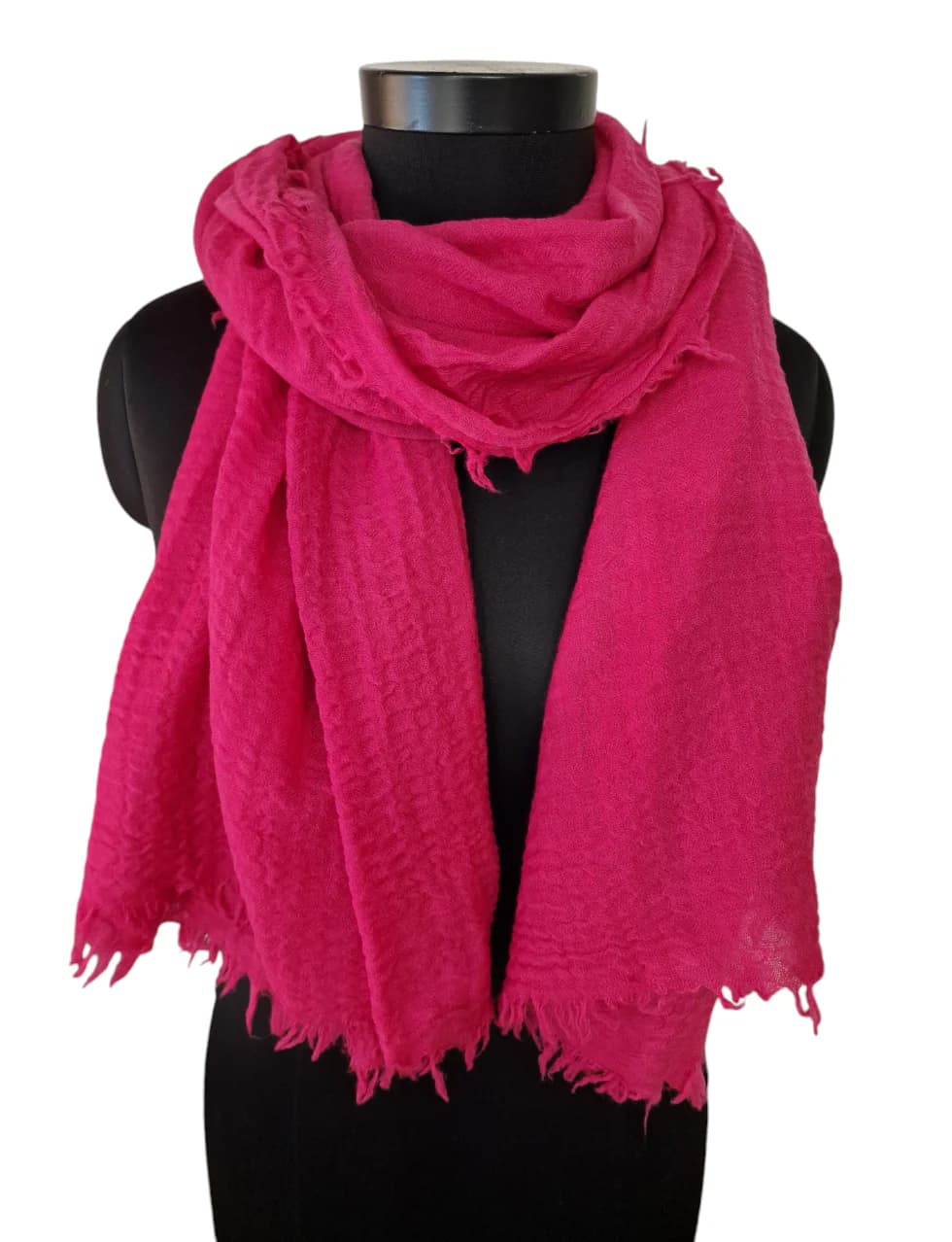 LARGE CANDY PINK WOOLEN SCARF WITH ROUGH FRINGES