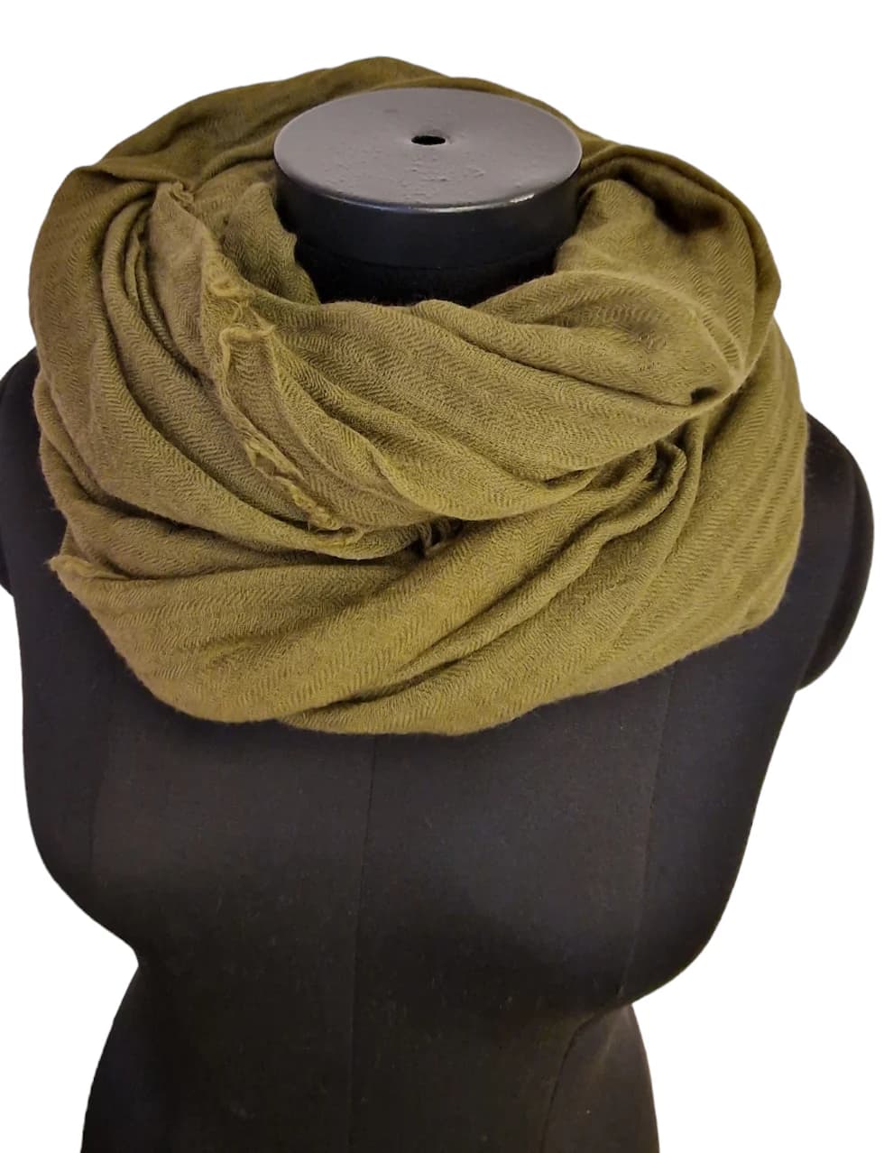 MILITARY GREEN WOOL SCARF WITH ROUGH FRINGE