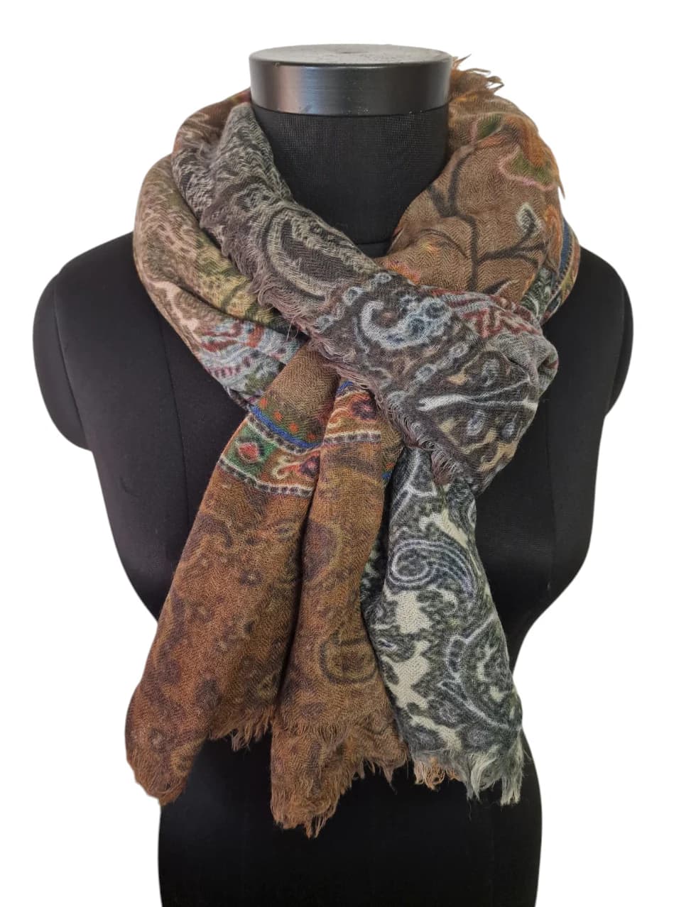 LARGE SHAWL IN AUTUMN COLORS IN PURE WOOL