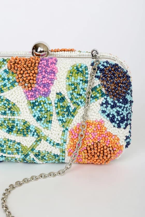 TOUR OF BLOOMS WHITE MULTI BEADED CLUTCH