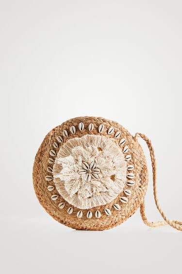 ROUND EMBELLISHED JUTE CROSSBODY BAG
