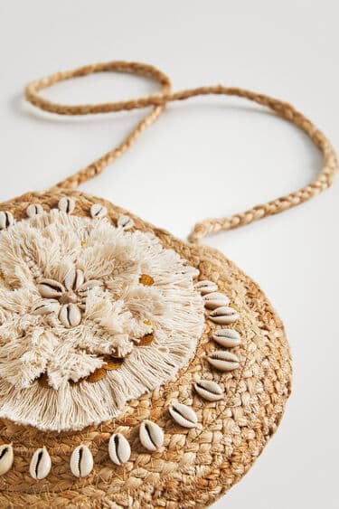ROUND EMBELLISHED JUTE CROSSBODY BAG