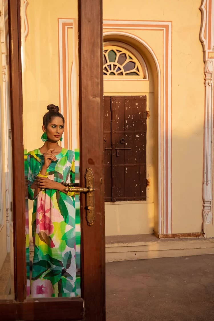 PAPER ROSE PRINT LINEN MAXI DRESS MULTI