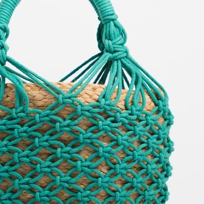JASMINE COTTON CROCHET AND JUTE BUCKET BAG MINT