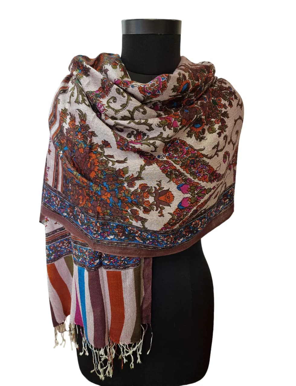 DOUBLE SIDED CASHMERE/SILK SCARF WITH SCREEN PRINTED PATTERN