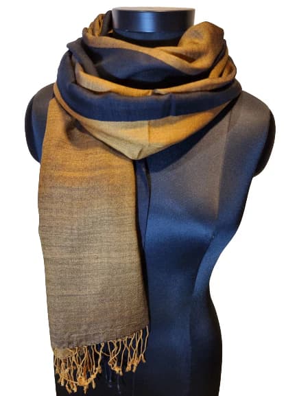 YELLOW AND BLACK SCARF IN CASHMERE AND SILK